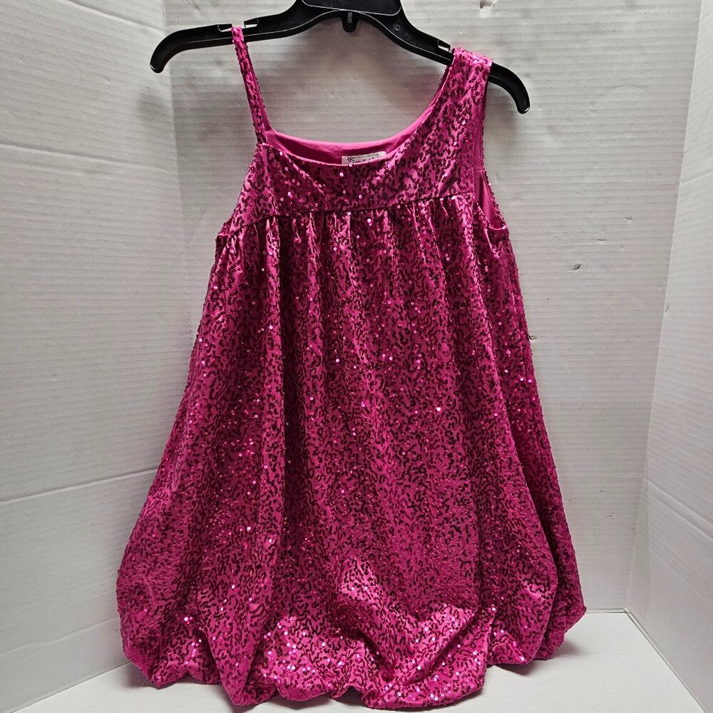 New Pippa & Julie Girls Dress Hot Pink Bubble Sequins Youth 14